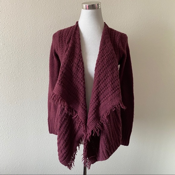 Hollister Sweaters - Hollister Burgundy Fringe Cardigan Open Front